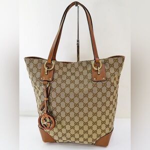GUCCI Brown GG Canvas Charm Bucket Tote Bag